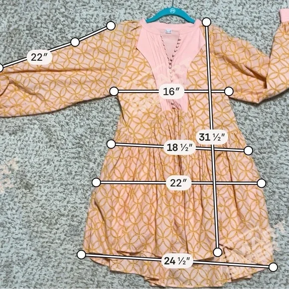 Boho Babydoll Mini Dress Peach Coral Print Pintuck Button Coastal Western Small - Picture 6 of 14